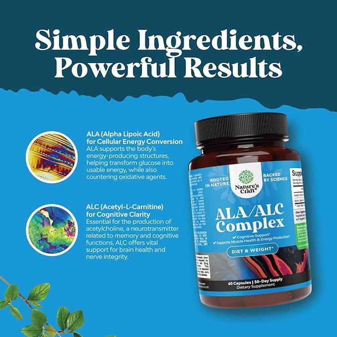 ALC and Alpha Lipoic Acid Supplements - Acetyl l-carnitine Alpha Lipoic Acid Antioxidant Supplement - Essential Fatty Acids for Skin Care Health AMPK Activator and Metabolism Booster for Weight Loss