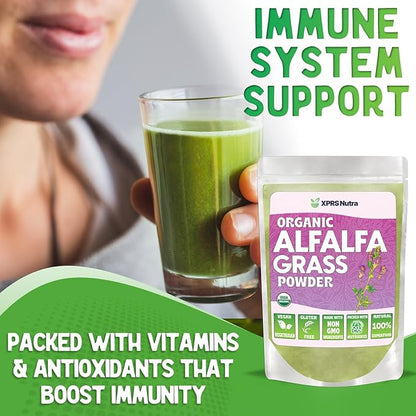 XPRS Nutra Organic Alfalfa Powder - Premium Vegan Alfalfa Supplement Rich in Calcium, Antioxidants, Vitamins - Farmer Alfalfa Supplement for Kids and Adults - Vegan Friendly Alfalfa Leaf (4 Ounce)