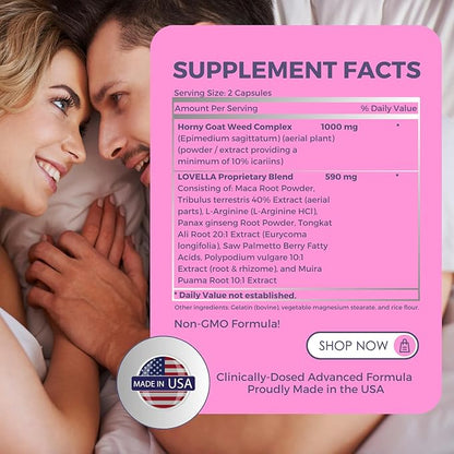 Hornygoatweed Women - Libido Booster for Women, Mood, Energy & Hormone Balance for Women w. Maca Root - Female Libido Booster w. Ginseng - Libido Supplement for Women w. Tribulus terrestris -60ct USA