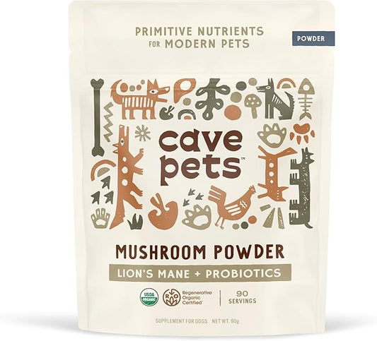 Super Blend Powder, Mushroom Mycelium and Dog Probiotic Supplement for Brain and Digestive Health Support, Lion’s Mane & Probiotics, 90 Servings