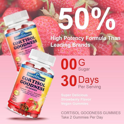 Sugar Free Cortisol Supplement Gummies, 17-in-1 Cortisol Detox w. Magnesium Glycinate 400mg Ashwagandha, L-Theanine, Phosphatidylserine, Hormone Balanced for Women, Mood Focus, Sleep Support