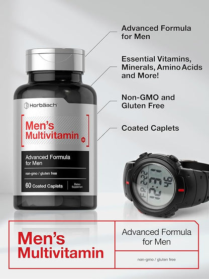 Horbäach Mens Multivitamin | 60 Caplets | Advanced Formula | with Vitamin C, D, Magnesium, Minerals & More | Non-GMO & Gluten Free Supplement