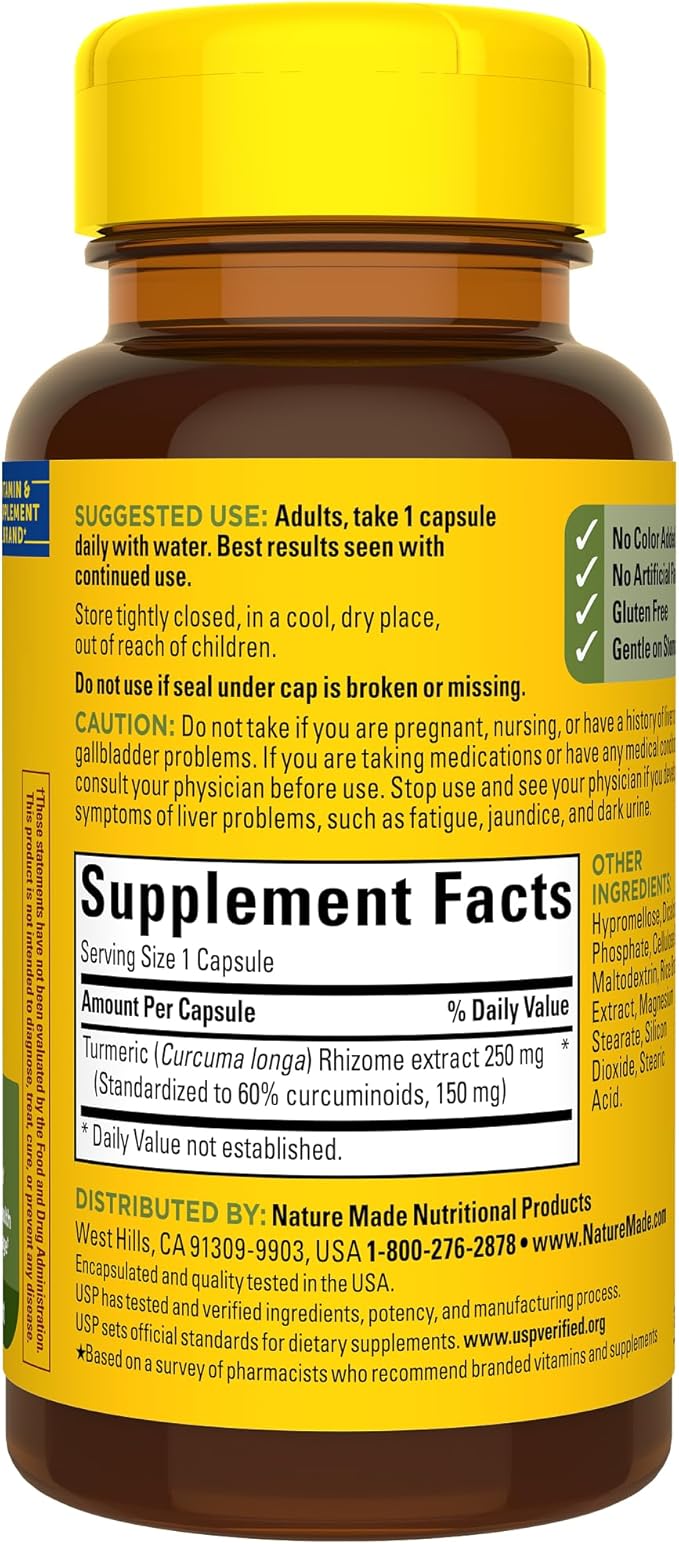 Nature Made High Absorption Turmeric Curcumin Capsules, Turmeric Supplement, Muscle and Joint Support Supplement, 30 Capsules, 30 Day Supply