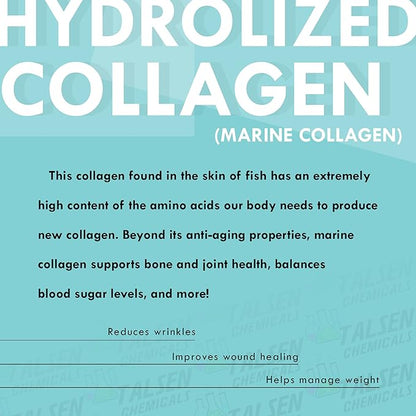 Pure Marine Collagen Powder, DIY Marine Collagen Peptides Powder for Hair, Skin Elasticity and Hydration Cosmetic Grade, (8 Ounce / 226 Gram)