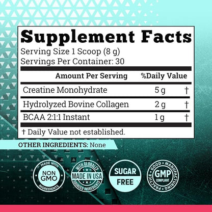 5000mg Creatine Monohydrate Powder Optimized for Women +2000mg Collagen +1g BCAA 2:1:1 (No Fillers) Supports Lean Muscles & Recovery, Pump, Energy & Stamina - Micronized, Natural & Made in USA