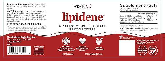 Cholesterol Support & Heart Health Supplement – Lipid Balance, Cardiovascular Function, Heart Health, Circulation and Arterial Wellness. Contains Bergamot & Olive Fruit Extract – 30 Capsules