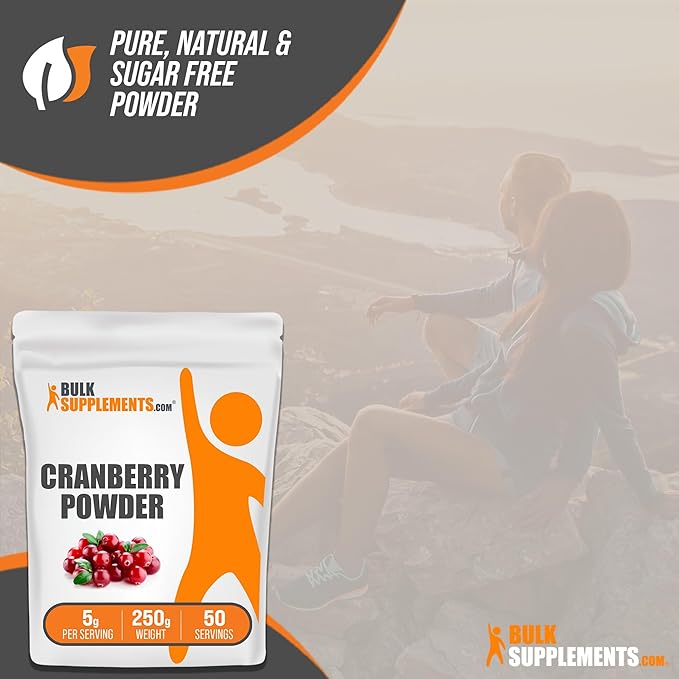 BulkSupplements.com Cranberry Powder - Cranberry Supplements for Women & Men, Dried Cranberries Unsweetened - Gluten Free & Sugar Free, 5g per Serving, 250g (8.8 oz) (Pack of 1)