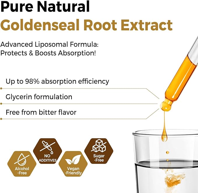 Goldenseal Root Extract 3000mg for Immune and Respiratory Wellness - Fast Absorbing | Sugar-Free | Vegan | 4 Fl Oz