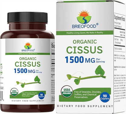 Brieofood Organic Cissus Quadrangularis 1500mg, 45 Servings, Vegetarian, Gluten Free, 90 Vegetarian Tablets