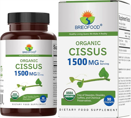Brieofood Organic Cissus Quadrangularis 1500mg, 45 Servings, Vegetarian, Gluten Free, 90 Vegetarian Tablets