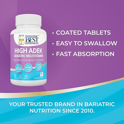 High A D E K Bariatric Multivitamin for Post DS/SADI Surgery, 25 Essential Nutrients for Post-Weight Loss Surgery, 60 Tablets, Meets ASMBS Guidelines for Bariatric Bypass