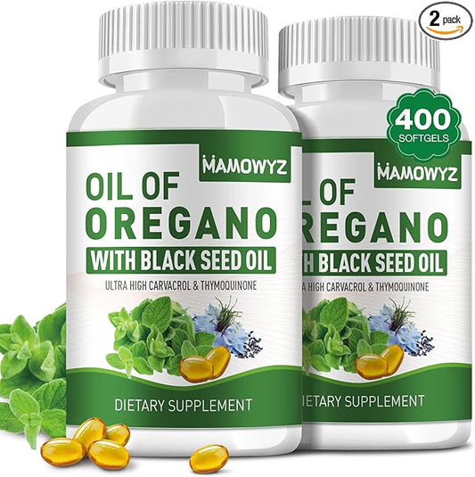 Organic Oregano Oil 400 Softgels Organic Oil of Oregano Capsules with Black Seed Oil | Immune Support, Digestive Health | Non-GMO, Gluten Free