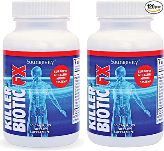Youngevity Killer Biotic FX - Immune System Support | Sourced from Bee Propolis, Mushrooms & Colostrum | Natural Immunity Support | 120 Capsules (2 Pack)