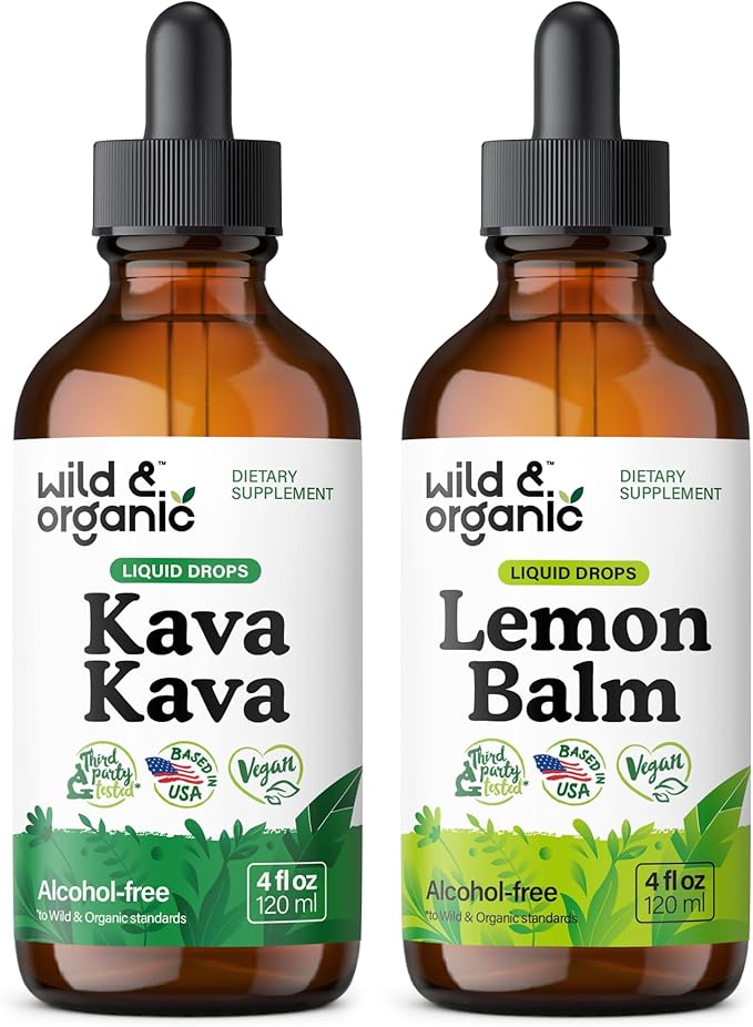 Wild & Organic Kava Kava Tincture 4 fl oz & Lemon Balm Tincture 4 fl oz