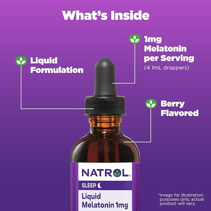Natrol Liquid Melatonin 1mg, Berry-Flavored Dietary Supplement for Restful Sleep, 2 Fl Oz, 15 Servings