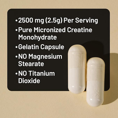 NatureWise Micronized Creatine Monohydrate Pills, 2500mg Per Serving - Creatine for Women & Men - Pure, Unflavored, Supports Lean Muscle Mass, Endurance - 60 Capsules[30-Day Supply]