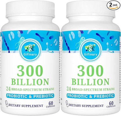 Probiotics for Women & Men - 300 Billion CFU, 24 Strains Probiotics + 15 Organic Herbs Prebiotics for Digestive, Gut Health, Immune, Constipation, Diarrhea & Whole-Body Health - 4 Months Supply