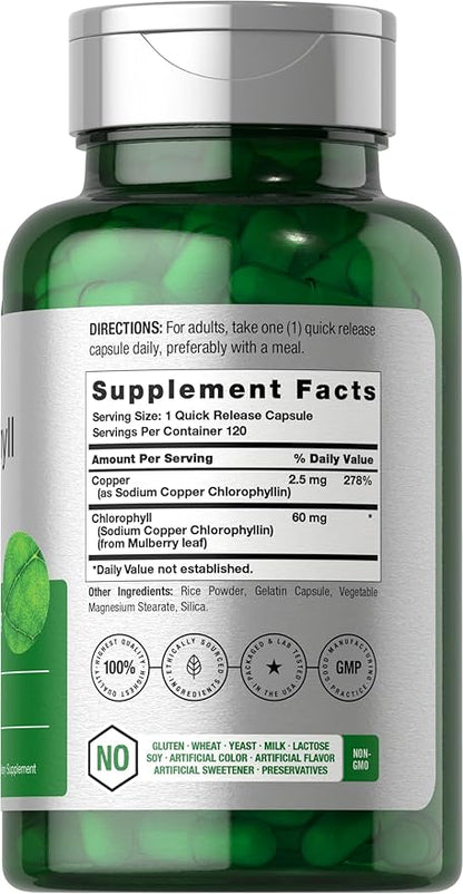 Horbäach Chlorophyll Capsules | 120 Count | Non-GMO and Gluten Free Supplement | Naturally-Occurring Pigment