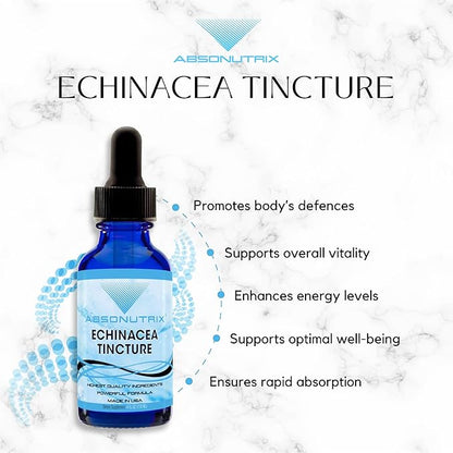 Absonutrix Echinacea Tincture Advanced Formula 390 mg, 4 Oz Liquid, 302 Servings, Made in USA, Quick Absorption, Quality Potent Ingredients, Non-GMO, GMP Certified Facility, Cruelty-Free Products