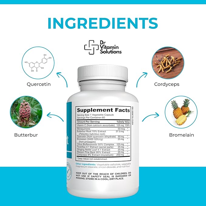Dr. Vitamin Lung Detox Supplement with Vitamin C, Cordyceps, Butterbur & Nettle Leaf - Supports Lung Health & Respiratory Function - Natural Herbal Blend for Breathing & Oxygen Flow - 30 Capsules