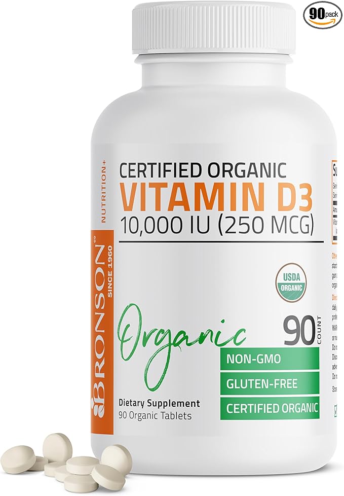 Bronson Vitamin D3 10,000 IU for Immune Support, Healthy Muscle Function & Bone Health, High Potency Organic Non-GMO Vitamin D Supplement, 90 Tablets