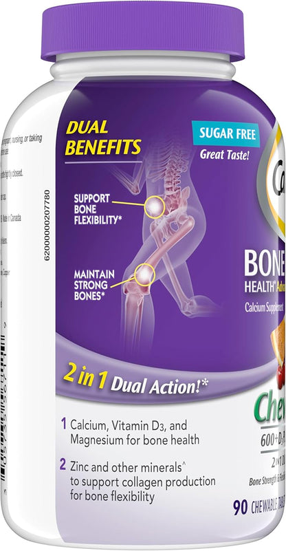 Caltrate Chewables 600 +D3 Plus Minerals Calcium and Vitamin D, Sugar Free, Cherry, Orange and Fruit Punch, 90 Count