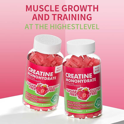 Creatine Monohydrate Gummies 5000mg for Men & Women, Chewables Creatine Monohydrate for Muscle Strength, Muscle Builder, Energy Boost, Pre-Workout Supplement(90 Count)-Strawberry Flavor