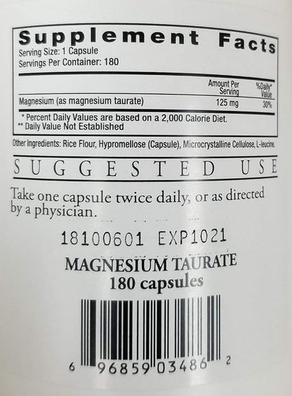 Cardiovascular Research Ecological Formulas Magnesium Taurate Capsule, 125 mg, 180 Count (EFMGT180)