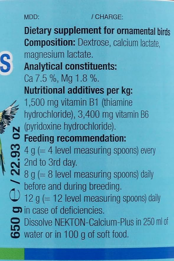 Nekton Calcium-Plus Calcium and Magnesium with B Vitamins for Birds 650gm / 1.43Lb, White
