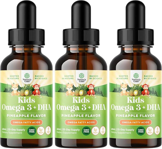 Kids DHA Omega 3 Drops - Fatty Acids Omega 3 6 9 for Brain, Immune Strength & Vision - Nutritional DHA for Kids for Healthy Nervous System & Focus Support - Liquid Supplement with EPA & ALA - 60 mL