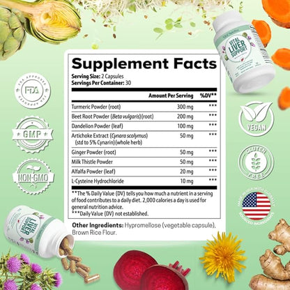 Vital Liver Support New Formula Liver Supplement and Liver Vitamin – 9-in-1 Liver Health Formula,Cleanse & Repair Formula with Organic Milk Thistle Supports Liver Health Cleanse
