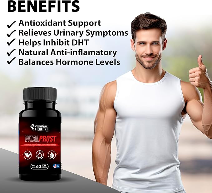 Vital Prost - Saw Palmetto and Yohimbine for Prostate Health, Urinary Support, Energy Boost, Balance Hormone Levels - Natural Dietary Supplement for Men (60 Capsules)