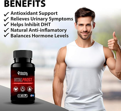 Vital Prost - Saw Palmetto and Yohimbine for Prostate Health, Urinary Support, Energy Boost, Balance Hormone Levels - Natural Dietary Supplement for Men (60 Capsules)