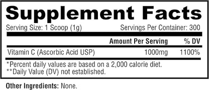Metabolic Nutrition Vitamin C, 1000mg, Pure Pharma Grade, High Absorption Ascorbic Acid (300 g)