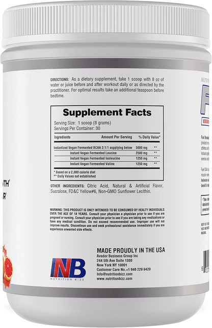 BCAA Powder, 5 Grams of BCAAs Amino Acids, Post Workout Recovery Drink for Muscle Building, Recovery, and Endurance, 30 Servings (Blood Orange)