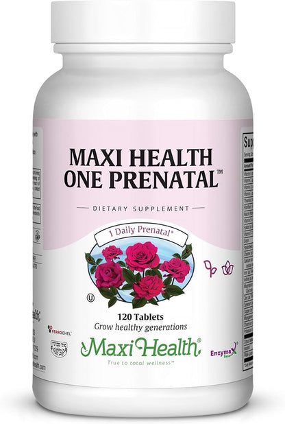 Maxi Health One Prenatal - Womens Prenatal Vitamins with Iron - Enhanced Absorption & Bioavailability - Daily Multivitamin for Women - Multi Vitamin & Mineral Supplement for Adults - 120 Tablets