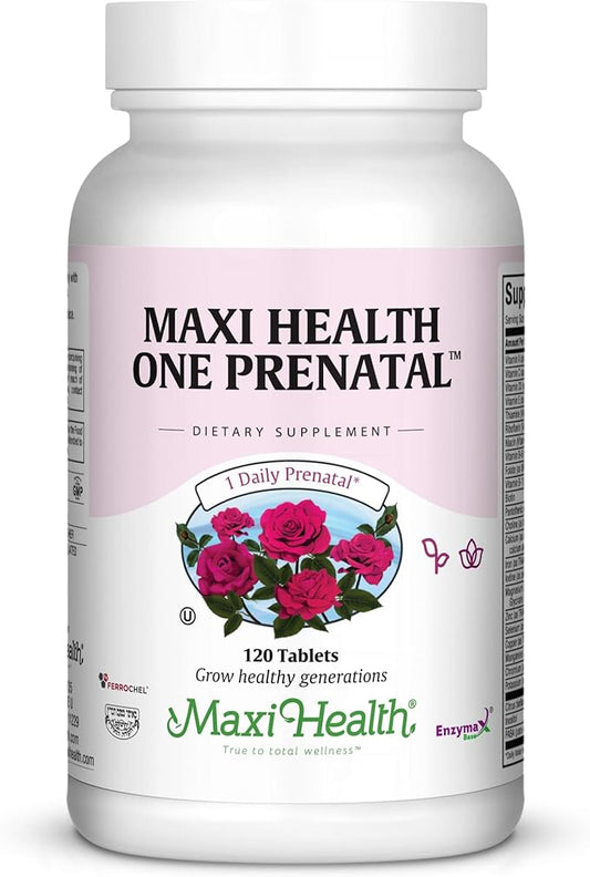 Maxi Health One Prenatal - Womens Prenatal Vitamins with Iron - Enhanced Absorption & Bioavailability - Daily Multivitamin for Women - Multi Vitamin & Mineral Supplement for Adults - 120 Tablets
