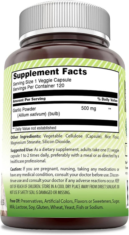 Amazing India Garlic 500 mg 120 Veggie Capsules Supplement | Non-GMO | Gluten-Free