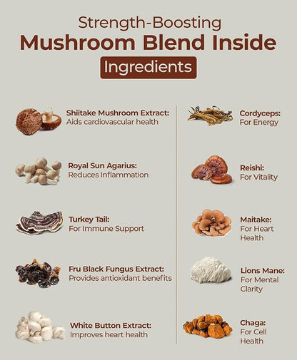 Earth Vibes 10-in-1 Mushroom Complex - 60 Vegan Capsules | Supports Immune Function & Cognitive Health | Includes Lion's Mane, Cordyceps, Reishi & Chaga | Improve Energy, Memory & Focus | Non-GMO
