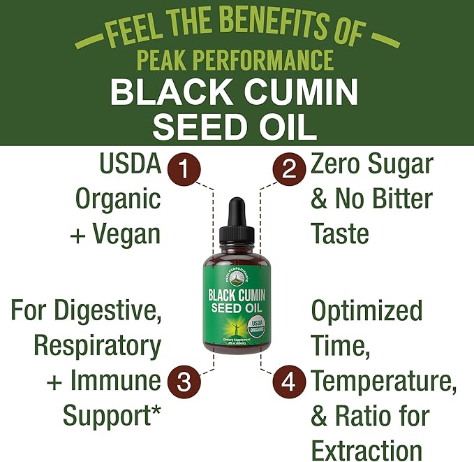 USDA Organic Black Seed Oil Liquid Drops Supplement. Vegan Black Cumin Seed Oil For Women & Men. Zero Sugar, Non Bitter. For Immune, Digestive + Respiratory Support. High Bioavailability, Gluten Free