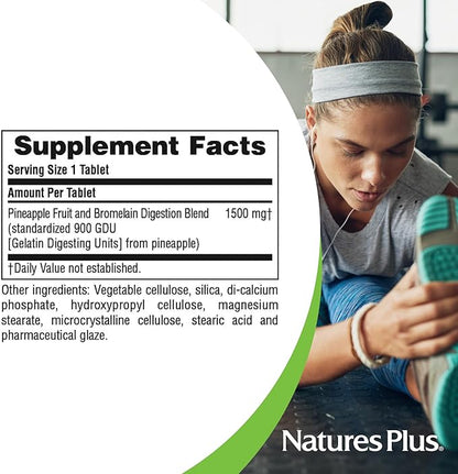 Natures Plus Ultra Bromelain - 60 Tablets - 1500 mg of Pineapple Bromelain - Provides Joint Support and Promotes Digestive Health - 60 Servings