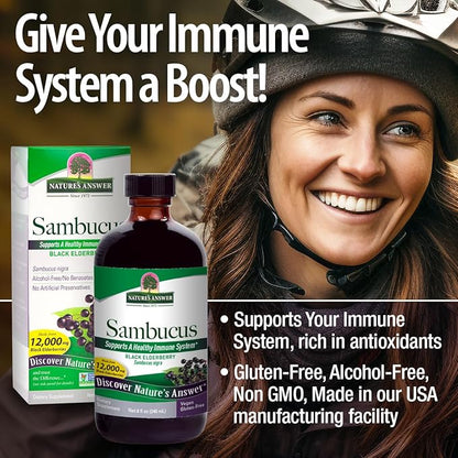 Nature's Answer Sambucus Black Elder Berry Extract Syrup in Plastic Bottle Alcohol-Free 8-Fluid Ounces | Daily Immune Support | Packed with Antioxidants | Family Friendly | Flue Season Defender