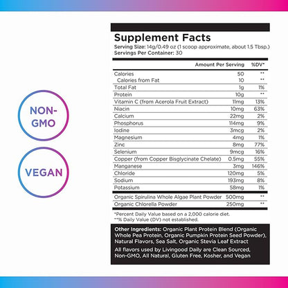 Livingood Daily Plant Collagen Powder (Vanilla) - Collagen Protein Powder with Vitamin C, Spirulina & Amino Acids for Healthy Hair, Skin & Nails - Energy & Muscle Growth Formula - Vegan, 30 Servings