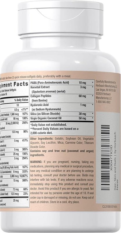 Coera Hair, Skin and Nails Vitamins | 165 Softgels | with Biotin, Collagen & Moroccan Argan Oil | Non-GMO & Gluten Free Supplement for Men and Women