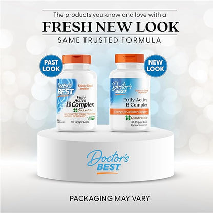 Doctors Best Fully Active B Complex, Energy & Cellular Support, Non-GMO, Gluten Free, Soy Free, Vegan 30 Veggie Caps