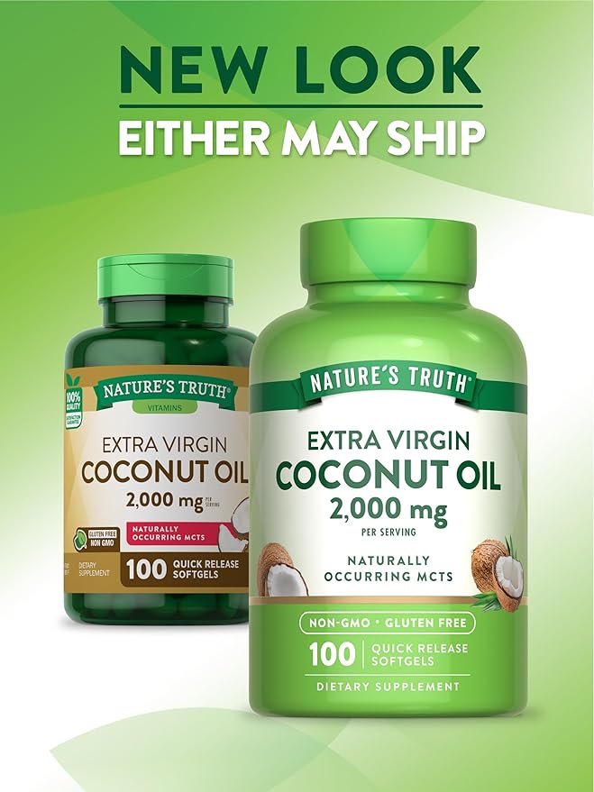 Nature's Truth Coconut Oil Supplement | 100 Softgels | Naturally Occurring MCTs | Non-GMO & Gluten Free
