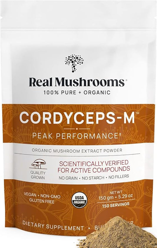 Real Mushrooms Cordyceps Powder - Performance Mushroom Extract with Organic Militaris for Energy Immune Support Vegan Supplement, Non-GMO, 150 Servings