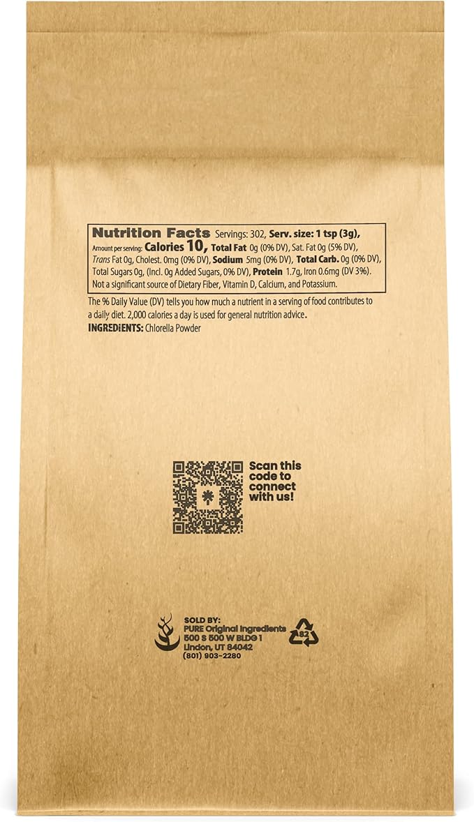 PURE ORIGINAL INGREDIENTS Chlorella Powder (2 lb) Superfood, Freshwater Algae, Natural