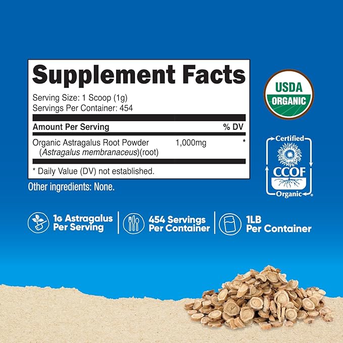 Nutricost Organic Astragalus Root Powder 1LB - Gluten Free, Non-GMO, Vegetarian