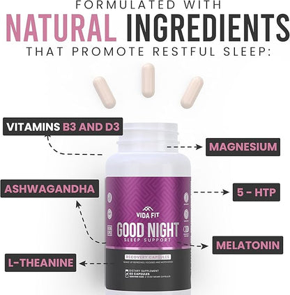 Natural Sleep Aid for Adults, Sleep Supplement, Natural Calm, Melatonin with L-Theanine, Magnesium Glycinate, Ashwagandha, GABA, 5-HTP, Vitamin D & Niacin (30 Day Supply)